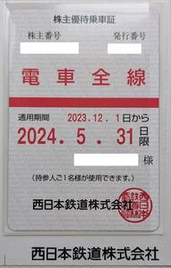 【西鉄】西日本鉄道　電車全線株主優待乗車証定期券タイプ