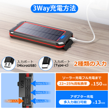 モバイルバッテリー ソーラーバッテリー充電器 ソーラー充電器 30000mAh 大容量 ケーブル内蔵 ソーラーチャージャー_画像6