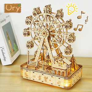  wooden 3D solid puzzle model kit viewing car wood puzzle music box attaching hobby adult intellectual training toy interior equipment ornament 