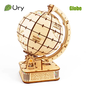  wooden 3D solid puzzle model kit globe rotation wood puzzle hobby adult intellectual training toy interior equipment ornament 