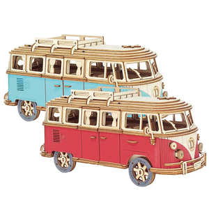  wooden 3D solid puzzle model kit Campervan wood puzzle camper hobby adult intellectual training toy interior equipment ornament retro bus 