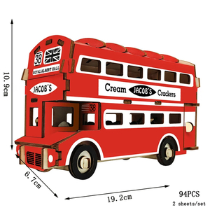  wooden 3D solid puzzle two storey building bus model kit Double Decker Bus wood puzzle hobby adult intellectual training toy interior equipment ornament 