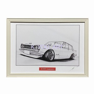  Nissan NISSAN Skyline Hakosuka GTR 4-door previous term front [ pencil sketch ] famous car old car illustration A4 size amount attaching autographed 