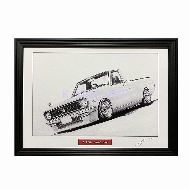 Nissan NISSAN Sunny Truck [Pencil drawing] Famous car, classic car, illustration, A4 size, framed, signed, Artwork, Painting, Pencil drawing, Charcoal drawing