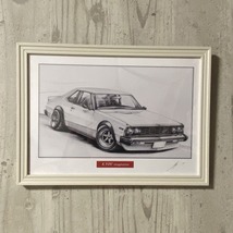 日産 NISSAN スカイライン ジャパン R改 【鉛筆画】名車 旧車 イラスト A4サイズ 額付き サイン入り_画像6