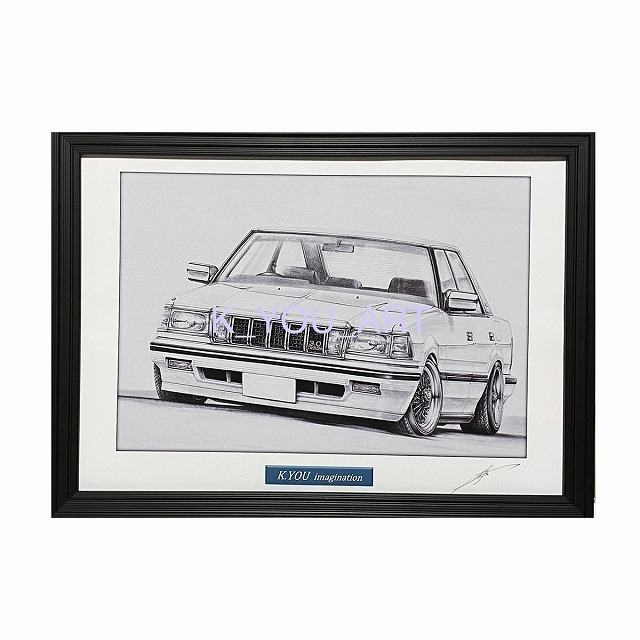 TOYOTA Corona Mark 2GSS [Pencil drawing] Famous car, classic car, illustration, A4 size, framed, signed, Artwork, Painting, Pencil drawing, Charcoal drawing