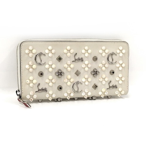 [ used ]Christian Louboutin panel to-ne round fastener spike wallet leather white 3175224