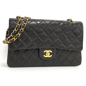 【中古】CHANEL マトラッセ 25 チェーンショルダーバッグ ラムスキン ブラック A01112