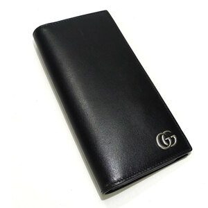 【中古】GUCCI GGマーモント ロングウォレット 二つ折り 長財布 レザー ブラック 428740