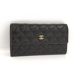 【中古】CHANEL 長財布 マトラッセ ラムスキン レザー ブラック A50096