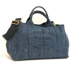 【中古】PRADA カナパ トートバッグ 2WAYショルダーバッグ デニム ブルー 1BG642