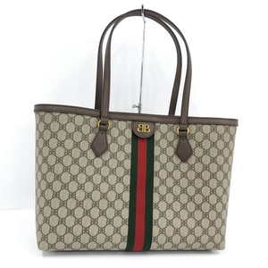 【中古】BALENCIAGA×GUCCI トートバッグ コラボ ザ ハッカープロジェクト PVC ベージュ ブラウン 680125