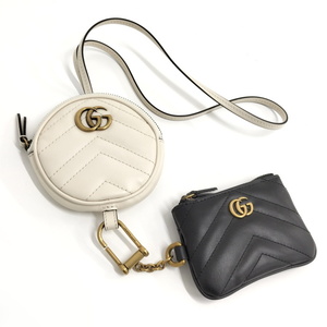 【中古】GUCCI コインケース ロゴ レザー ブラック ホワイト 698787