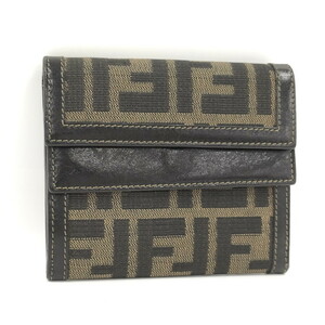 【中古】FENDI コンパクトウォレット 三つ折り財布 Wフラップ ズッカ レザー キャンバス 2251-00109-079