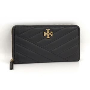 【中古】TORY BURCH ラウンドファスナー 長財布 レザー ブラック 90348