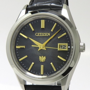 【中古】CITIZEN ザ・シチズン エコドライブ メンズ 腕時計 電波ソーラー シジマ レザー スーパーチタニウム グレー系文字盤 AQ4100-22E