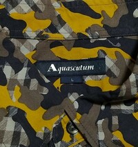 Aquascutum アクアスキュータム 長袖シャツ カモフラ チェック イエロー グレー ブラック ブラウン コットン 日本製 サイズL_画像5