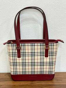 FS809 BURBERRY バーバリー ハンドバッグ OS 4101 BG94 PVC レザー チェック柄 ボルドー ベージュ トートバッグ 箱有 現状品