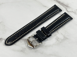 ラグ幅：18mm ブラック コードバン 本革 レザーベルト ハンドメイド 尾錠付き レザーバンド 腕時計ベルト LB101