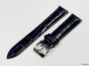 ラグ幅：20mm 腕時計用レザーベルト クロコダイル調 カラー：ネイビー 尾錠付き レザーバンド 腕時計ベルト LB104