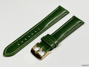 ラグ幅：20mm グリーン コードバン 本革 レザーベルト ハンドメイド ゴールド尾錠付き レザーバンド 腕時計ベルト LB101