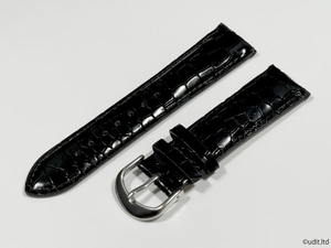 ラグ幅 20mm 腕時計ベルト レザーベルト バンド ブラック クロコダイル調 ハンドメイド 尾錠付き レザーバンド LB102