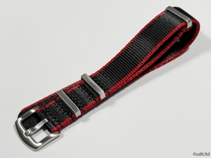 ラグ幅：20ｍｍ 高品質 光沢 NATOストラップ 腕時計ベルト ブラック×レッド ファブリック 腕時計用バンド