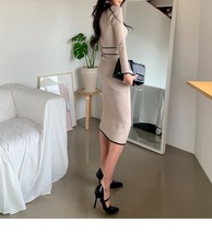 アプリコット フリーサイズ ワンピース 腰リボン帯 韓国風 スタイル タイウエスト ニット_画像7