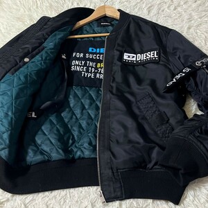 極美品/XLサイズ●DIESEL ディーゼル ジャケット ブルゾン フライト ボンバー MA-1 アウター バックロゴ 中綿 黒 胸ロゴ キルティング