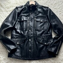 極美品/L相当●DIESEL ディーゼル 最高級 牛革 バッファローレザージャケット ジップアップ ライダース ブレイブマンロゴ 艶感 黒 光沢_画像2