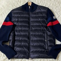 極美品/Lサイズ●MONCLER モンクレール CARDIGAN TRICOT ウール ナイロン ニット 切り替え ジップアップ ダウン ジャケット トリコロール_画像2