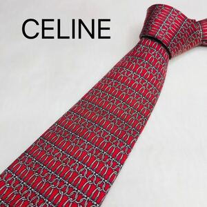 CELINE Celine necktie high brand chain pattern red high class silk 100%