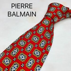 PIERRE BALMAIN バルマン　ネクタイ　ハイブランド　レッド総柄　高級シルク100%