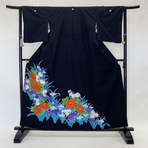 黒留袖 牡丹 菖蒲 ポリエステル 結婚式 着物 結婚式着物 裄64.5cm Sサイズ　1767