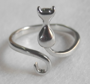イギリス 銀製クラフト シルバーリング 指輪 猫 ネコ UK(N)14号 17,5mm スターリングシルバー 銀925