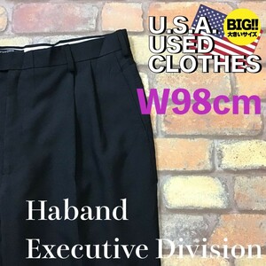 BP2-567★W98センチ位★美品★USA古着★ブラック【Haband Executive Division】2タック スラックス【39 メンズ XL】モード ゴルフ アメカジ