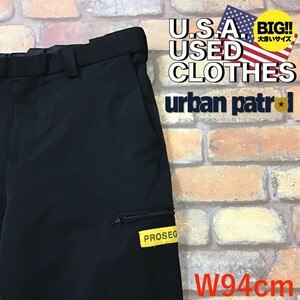 BP2-445★W94センチ位★USA古着★レア♪★【urban patrol】prosegur ゴムアジャスター付き ストレッチ ワークパンツ【W38 メンズXL】黒