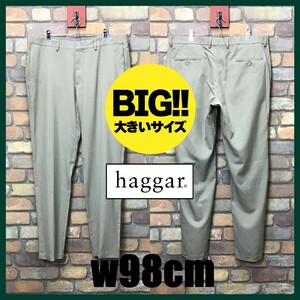 BP2-142★W98センチ位★USAビッグサイズ★【HAGGAR ハガー】ノータック スリムスラックス【W38×L32 メンズ XL】ベージュ USA古着 ゴルフ