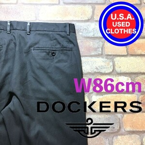 BP2-552★W86センチ位★USA買付商品★格安★【DOCKERS ドッカーズ】ピンストライプ スラックス【W33 メンズ L】チャコールグレー USA古着