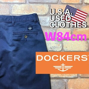 BP2-761★W84センチ位★オールド品★訳あり 格安★【DOCKERS】2タック カラーチノパン【W33 メンズ L】ネイビー USA古着 ワーク アウトドア