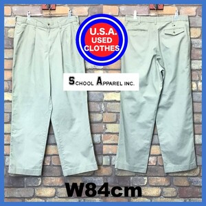 BP2-379★W84センチ位★USA直輸入★【SCHOOL APPAREL INC.】2タック チノパン【W34×L30 メンズ L】ベージュ USA古着 ワーク アメカジ