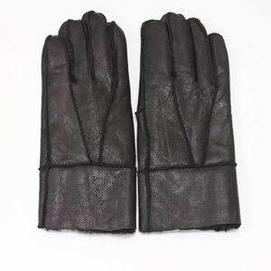 アウトレット新品★ムートン手袋 メンズ 本革 レザー グローブ 保温防寒 革手袋 ブラック