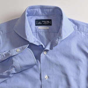 D1 美品 サイズ38-85 鎌倉シャツ 青白 ストライプ柄 ワイシャツ 764