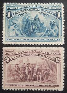 アメリカ　1892年　１セント＆２セント　未使用切手　ヒンジなし
