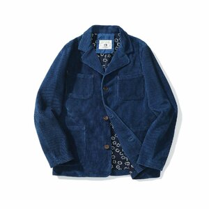 レトロ 藍染 13oz コーデュロイジャケット 天然インディゴ ワークジャケット indigo パッチワーク ブレザー 綿100% 厚手 濃紺 M