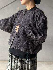 刺し子　刺繍　手刺繍　手縫い　コットン　ジャケット　民族　民族衣装　タイ　手織り　羽織り
