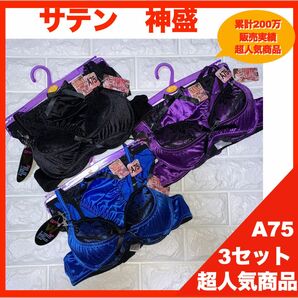 【匿名】神盛ボトムアップブラジャーA75&フルバック３色セット 4145