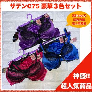 【匿名】神盛ボトムアップブラジャーC75&フルバック３色セット 4128