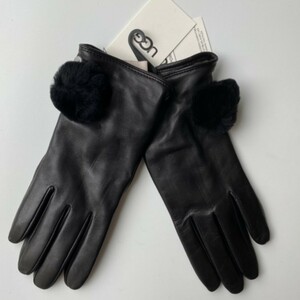 【S】UGG アグ レザー手袋 LEATHER POM GLOVE BLACK