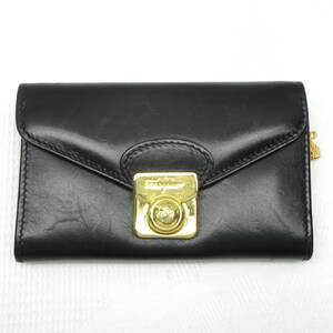 T68 フェラガモ Salvatore Ferragamo コンパクト ミニ 財布 コインケース カード入れ ブラック レザー